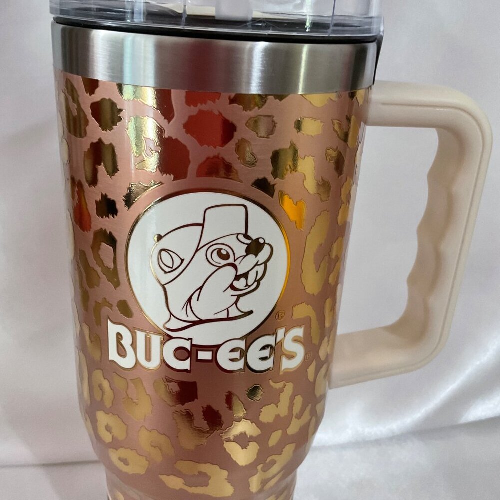 Buc-Ees 40 Oz Yukon Outfitters Leopard Print Tumbler With Straw & Slider Lid - Picture 6 of 6